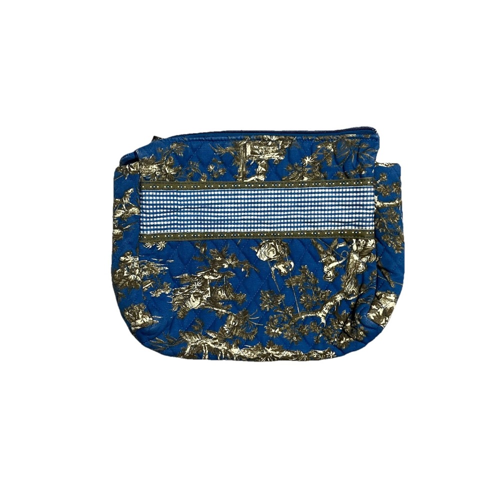 Americana By Sharif Blue And Beige English Quilted Victorian Zip Up Makeup Bag